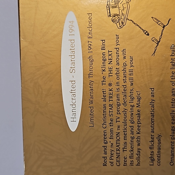 Star Trek the Next Generation Klingon Bird of Prey 1994 Hallmark Collectible - Picture 6 of 12